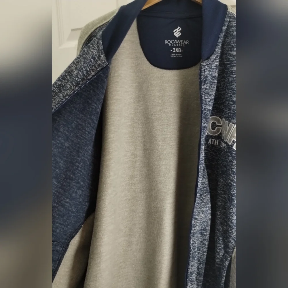 Big Men's Y2K Rocawear Navy/Gray Zip-Up Sweater Jacket